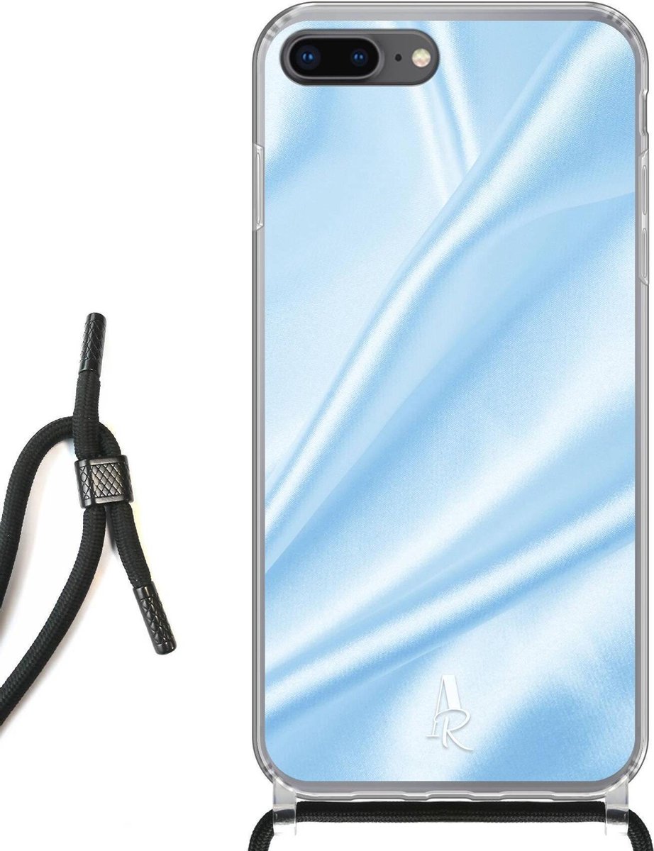 iPhone 8 Plus hoesje met koord - Baby Blue Satin