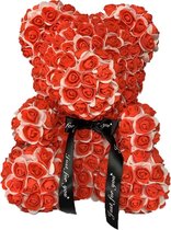 Kenjiro - Valentine rozen - teddy beer met strik - 40 cm - Valentijnscadeau - Love - rood - wit