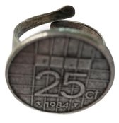 Zeuws meisje - Ring - 1984 - Cadeau geboortejaar jubileum - Gulden munt kwartje - verstelbaar een maat- zwaar verzilverd