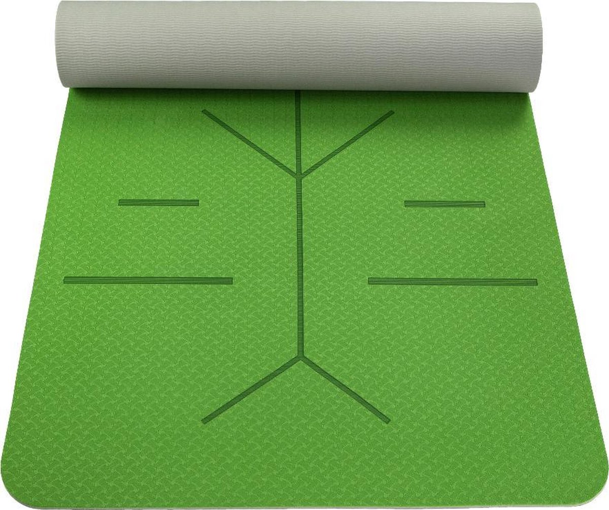 Mila ECO Line comfortabele yoga mat van natuurrubber en en top laag van lekker stroef TPE | 6mm | 183 x 61 cm | lichtgroen