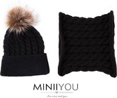 MINIIYOU - Set bonnet et écharpe tube - Bébé 4-7 mois (taille 68) - Zwart