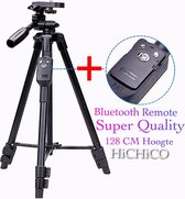 Tripod Camera Statief 128 Cm Voor Fotocamera en Smartphone - iPhone - Canon – Nikon - Spiegelreflexcamera Inclusief Bluetooth Remote Shutter en Telefoonhouder – HiCHiCO