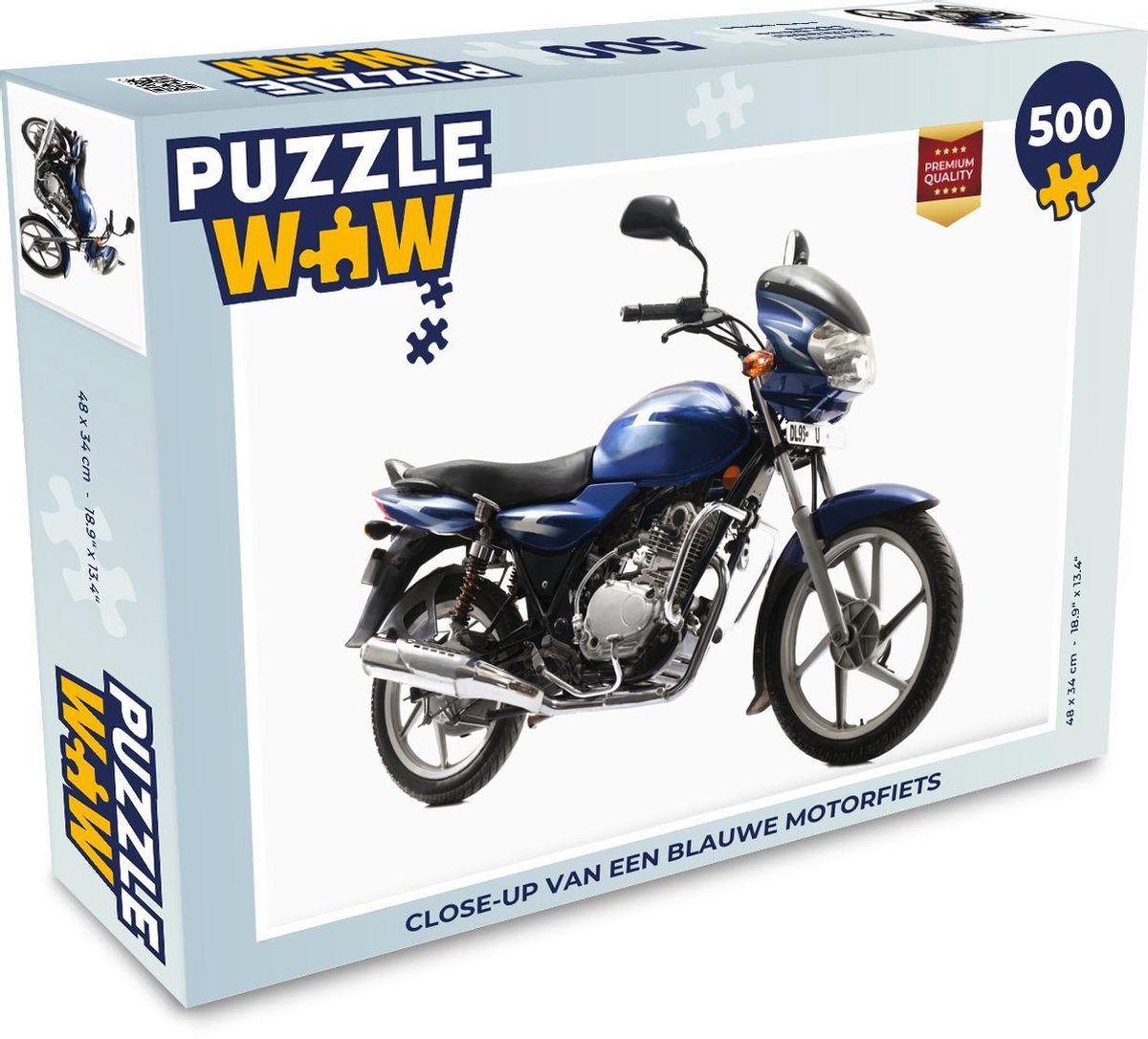 Afbeelding van product Puzzel 500 stukjes Motoren - Close-up van een blauwe motorfiets - PuzzleWow heeft +100000 puzzels