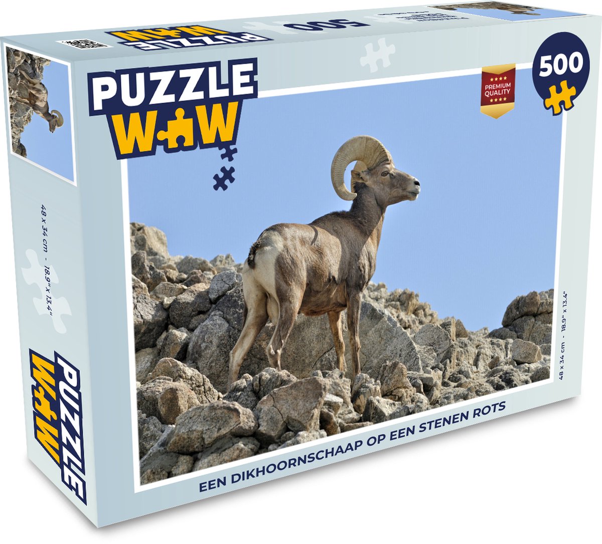 Afbeelding van product Puzzel 500 stukjes Dikhoornschaap - Een Dikhoornschaap op een stenen rots - PuzzleWow heeft +100000 puzzels