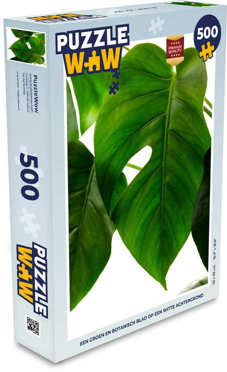 Afbeelding van product Puzzel 500 stukjes Botanisch - Een groen en botanisch blad op een witte achtergrond - PuzzleWow heeft +100000 puzzels