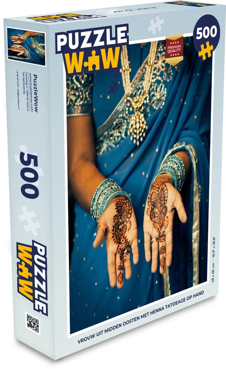 Puzzel 500 stukjes Henna - Vrouw uit midden oosten met henna tatoeage op  hand -... | bol.com
