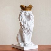 Witte Leeuw Koning met Gouden Kroon - Decoraties - Sculptuur  - Standbeelden - Dier Beeldje Sculptuur Voor Huisdecoraties