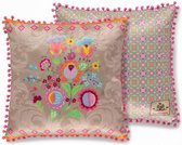 2x Leuke Gevulde Sierkussen Met Een Kleurrijke Print Zand | 50x50 | Dubbelzijdig | Met Rondon Pom Poms