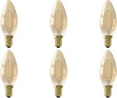 CALEX - LED Lamp 6 Pack - Kaarslamp Filament B35 - E14 Fitting - 2W - Warm Wit 2100K - Goud - BSE