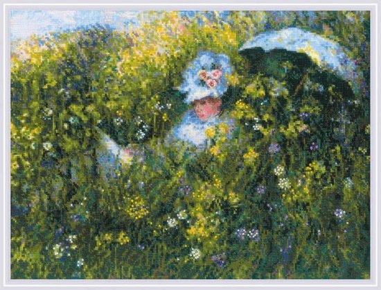 Riolis Kreuzstich-Set 'In The Meadow' Nach Monet – 1000 Teile, 40x30 Cm, Mit Wolle/Acryl Auf AIDA 14