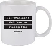 Bij problemen drinken we oploskoffie Rustaagh mok - kop - beker - koffie/thee - hoogglans wit- 295 ml - grappig - herkenbaar