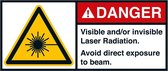 Danger Visible and/or invisible laser radiation sticker, ANSI, 2 per vel 70 x 160 mm