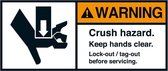 Warning Keep hands clear sticker, ANSI, 2 per vel 70 x 160 mm