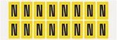 Letter stickers alfabet - 20 kaarten - geel zwart teksthoogte 25 mm Letter N