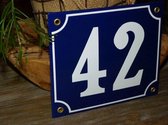 Emaille huisnummer 18x15 blauw/wit nr. 42