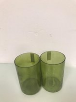 Groene waxinelichthouders - 2 stuks - met planten opdruk