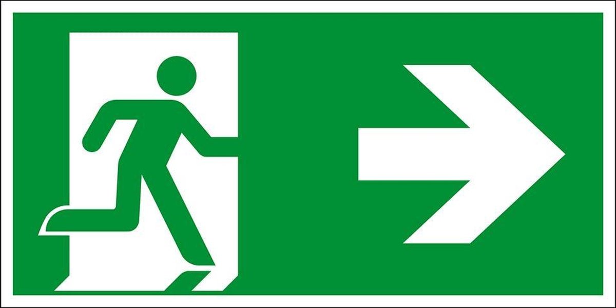 Nooduitgang sticker pijl rechts - ISO 7010 - E002 300 x 150 mm
