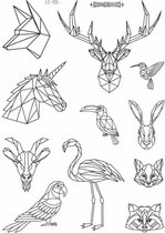 Temporary tattoo | tijdelijke tattoo | fake tattoo | geometrische dieren - geometric animals | 150 x 210 mm