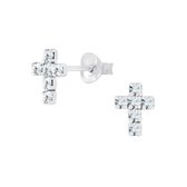 Joy|S - Zilveren kruis oorbellen 6 x 9 mm kristal