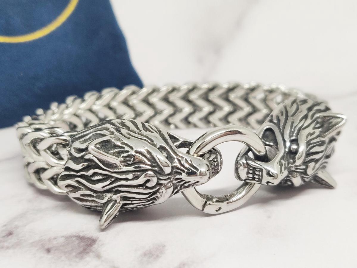 Mei's Viking The Wolves armband - Viking Armband - 316L RVS - Zilver - polsmaat 16 cm