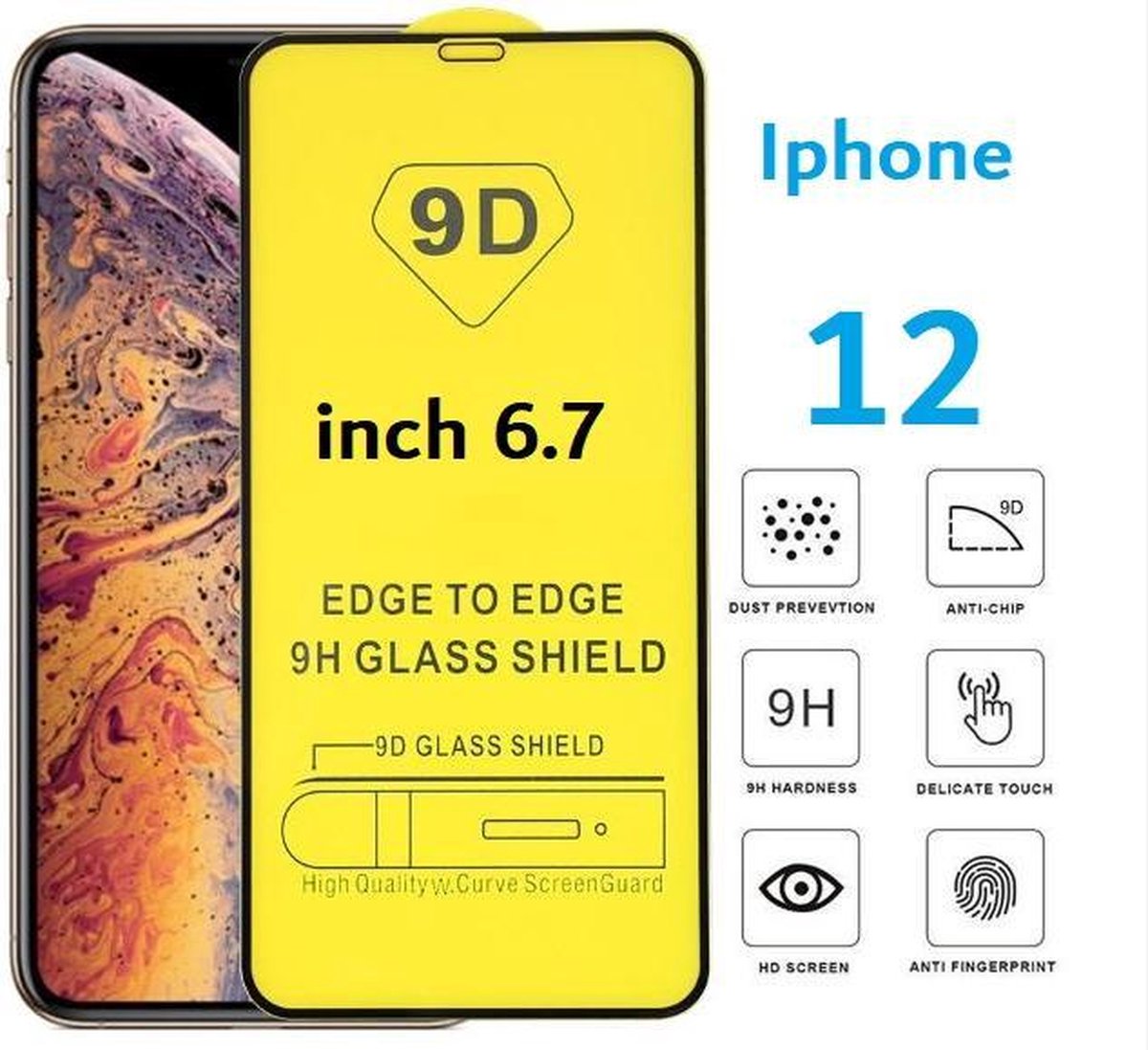 Iphone 12 Pro Max Full Screen Protector 6.7 inch 9D Gehard Glas Bescherming Film zwart Iphone 12 Pro