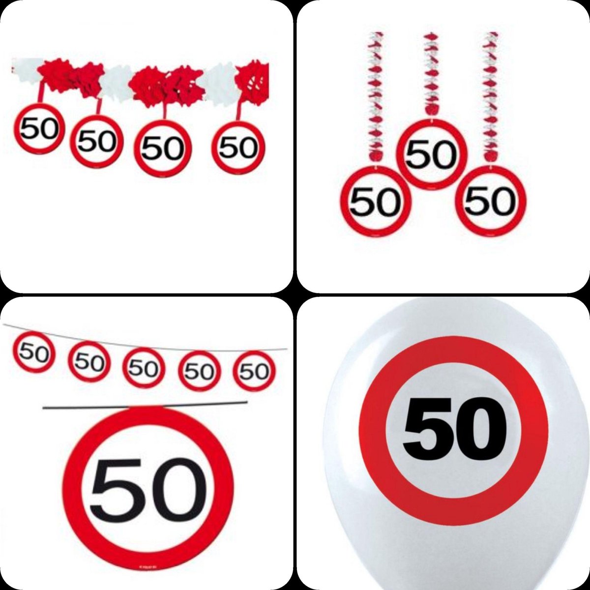 Feest/ Versierpakket 50 Jaar Verkeersbord, Rood- Wit, Verjaardag