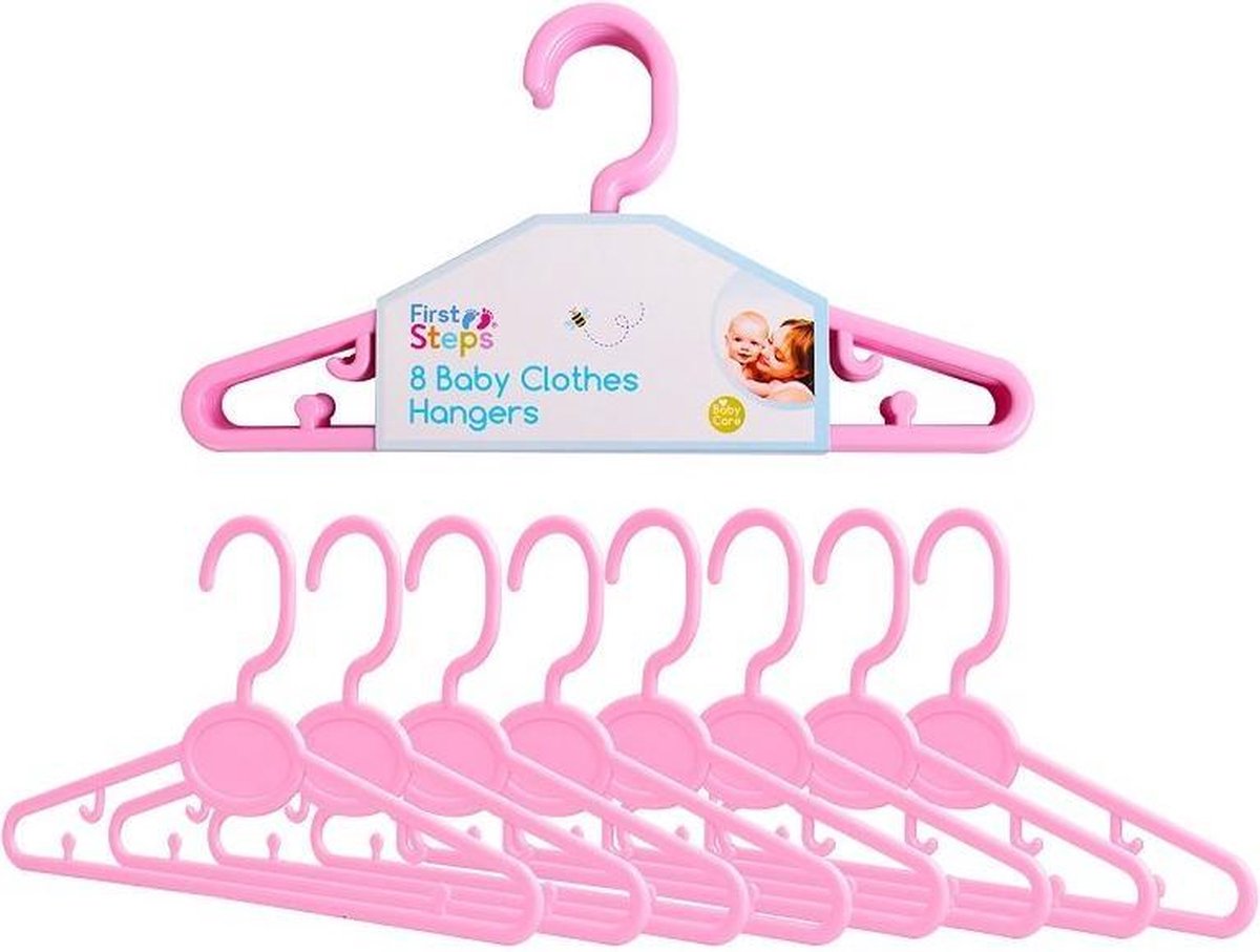 FIRST STEPS - kunststof baby of kinder kledinghangers - 8 stuks - roze
