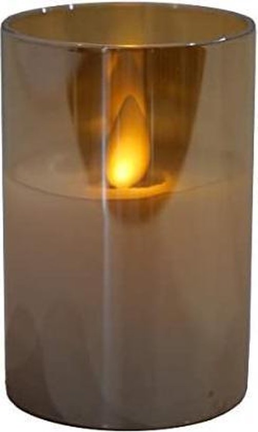 Peha Magic Flame Candle - LED kaars - Kaarsenhouder Smoked 15 Cm Glas Goud  | bol.com