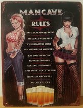 Man Cave Rules Reclamebord van metaal 33 x 25 cm METALEN-WANDBORD - MUURPLAAT - VINTAGE - RETRO - HORECA- BORD-WANDDECORATIE -TEKSTBORD - DECORATIEBORD - RECLAMEPLAAT - WANDPLAAT -