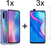 Huawei P Smart Pro 2019 hoesje case shock proof transparant hoesjes cover hoes - 3x Huawei P Smart Pro 2019 Screenprotector