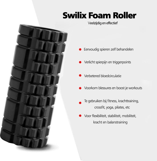 SWILIX ® Foam roller - Fitness Roller - Zwart - incl. Draagtas - SWILIX