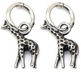 Damesdingetjes - Giraffe oorbellen - Stainless steel - Zilverkleurig - Inclusief luxe stoffen sieraden zakje
