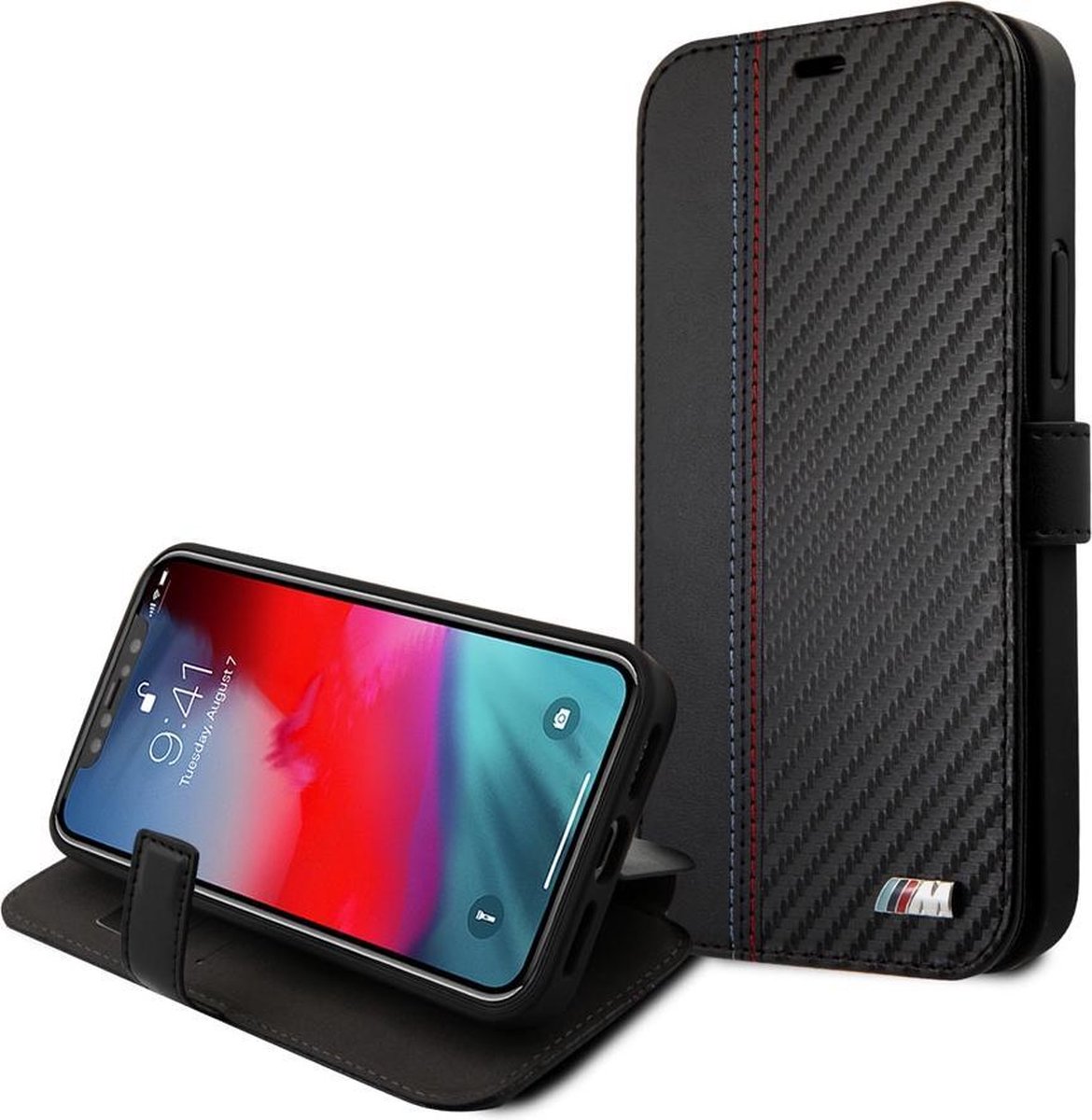 Bookcase hoesje geschikt voor iPhone 12 Mini - BMW - Effen Zwart - Kunstleer