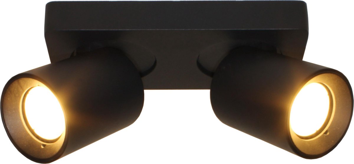 Plafondlamp Megano 2L Zwart - 2x GU10 LED 4,8W 2700K 355lm - IP20 - Dimbaar > spots verlichting led zwart | opbouwspot led zwart | plafondlamp zwart | spotje led zwart | led lamp zwart