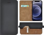 iPhone 12 Pro Max hoesje - Bookcase - Portemonnee Hoes Ultra dun Echt leer Wallet case Zwart