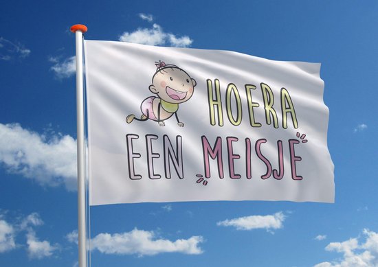 Geboortevlag: 'Hoera een meisje' - 120x180 cm