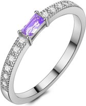 Twice As Nice Ring in zilver, baguette zirkonia, amethyst kleur, kleine zirkonia 56