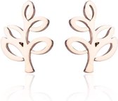Aramat jewels ® - Zweerknopjes oorbellen blad rosékleurig chirurgisch staal 10mm x 7mm