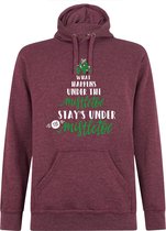 Hooded Sweater - Hoodie - Foute Kerst - Kerst Trui - kerst Sweater - Happy Holidays - Christmas - Met - Capuchon - What Happens Under The MistleToe - Heather Maroon - XS