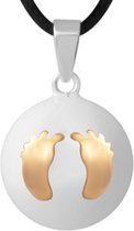 Clariz zwangerschaspsbel Wit met gouden Voetjes - zwangerschapsketting - zwangerschapsbelletje - bola
