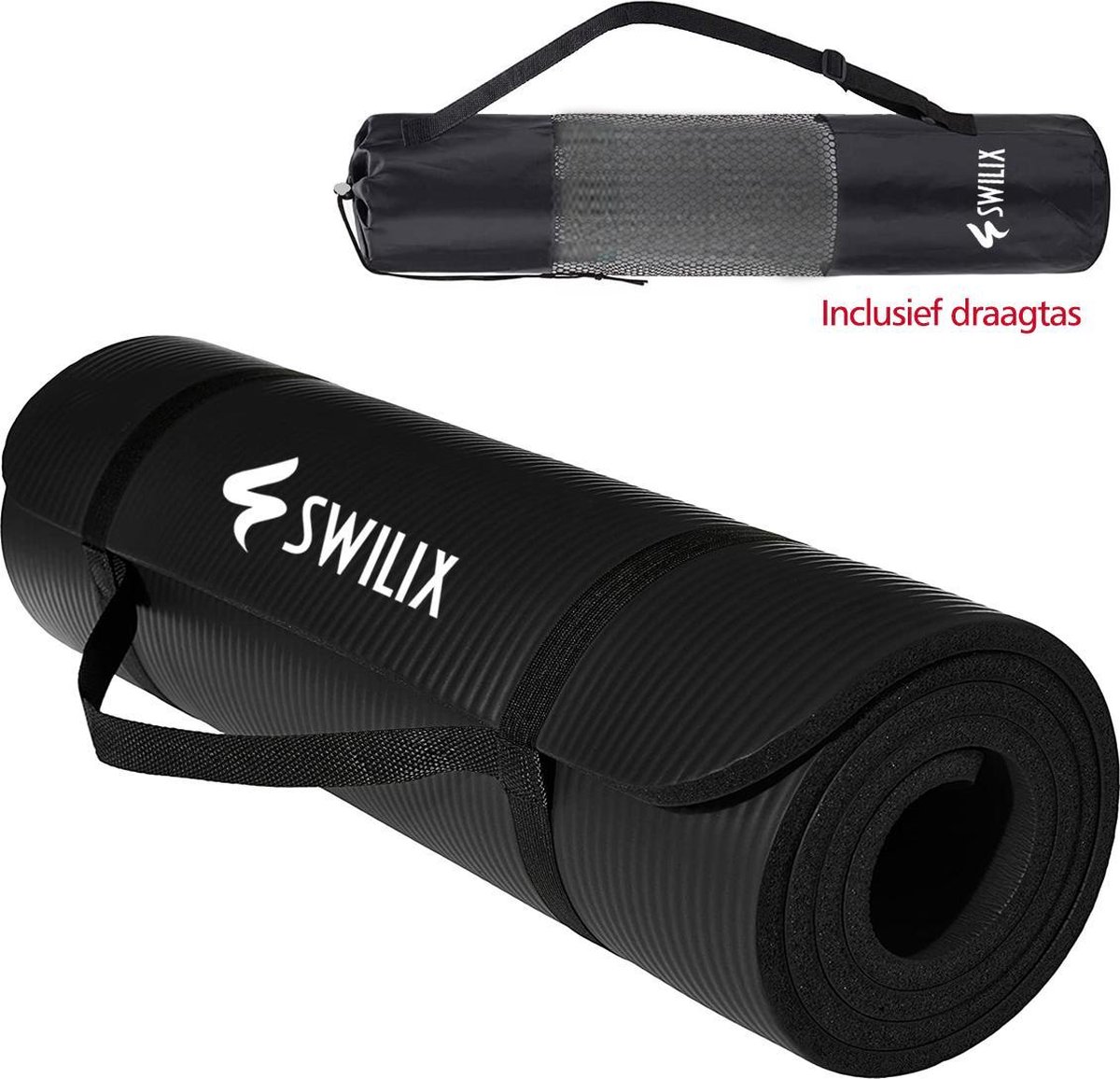 SWILIX Ā® Fitness Mat - Incl. Draagriem En Draagtas - Zwart - 190 x 66 x 1.5 cm