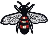 Bij Bijen Insect Strijk Embeem Patch Wit Rood Zwart 9.5 cm / 7 cm / Zwart Rood Wit