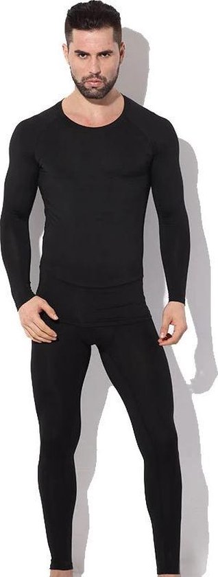 Fietskleding - Motorkleding - Skikleding - Heren - Broek & Shirt Set - Thermo Compressie Fleece Onderkleding - Zwart - Maat XL - Merkloos