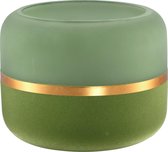 PTMD kaarsenhouder - Dorotah groen glazen windlicht rond met gouden rand L diameter 18 cm.