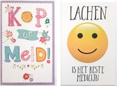 2 Wenskaarten – Kop op Meid + Lachen is het beste medicijn - 12 x 17 cm