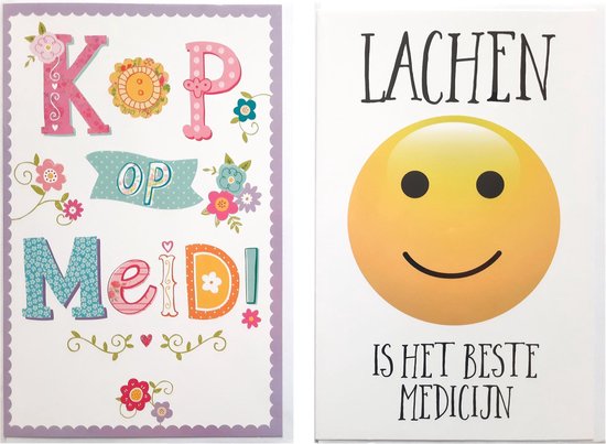 Cartes de vœux - Kop op Girl - Le rire est le meilleur remède - 2 pièces -  12 x 17 cm | bol