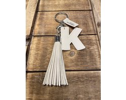 Sleutelhanger met kwastje | Imitatie leer | Wit | K