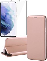 Hoesje geschikt voor Samsung Galaxy S21 Plus - Screen Protector GlassGuard - Book Case Leer ThinShield Roségoud & Screenprotector