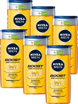 NIVEA MEN Boost Douchegel – pH huidneutraal formule - Met Revitaliserend Cafeïne - Voordeelverpakking 6 x 250 ml