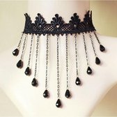 Choker en dentelle noire avec perles et chaînes - collier collier victorien sexy noir 1